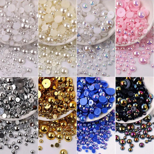 Bronze - 50/100/200Pcs Grey Pink Pearl Shape Nail Art Decorations 3D Flat Back Nail Charms For Art Flatback Beads Diy Nail Accessories By WTB