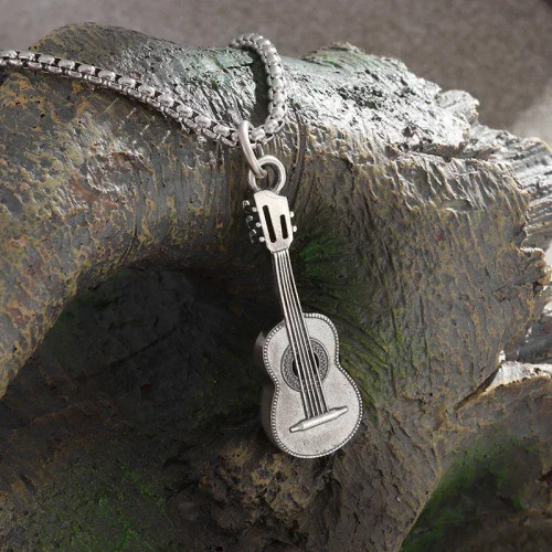 Metal Light Yellow Gold Color - Retro Punk Music Guitar Necklace For Men Personalized Gothic Pendant Fashion Hip Hop Rock Singer Jewelry Gift By WTB