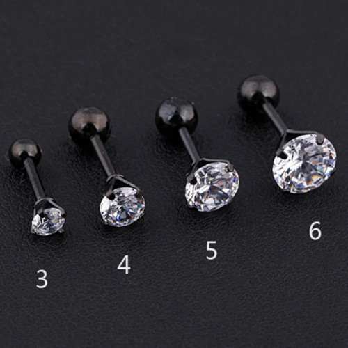 Metal Light Yellow Gold Color, Main Stone Black - 1Pc Small Round Cz Tragus Cartilage Titanium Steel 16G 4 Prong Ear Stud Earrings Tragus Helix Piercing Jewelry Sexy Body Jewelry By WTB