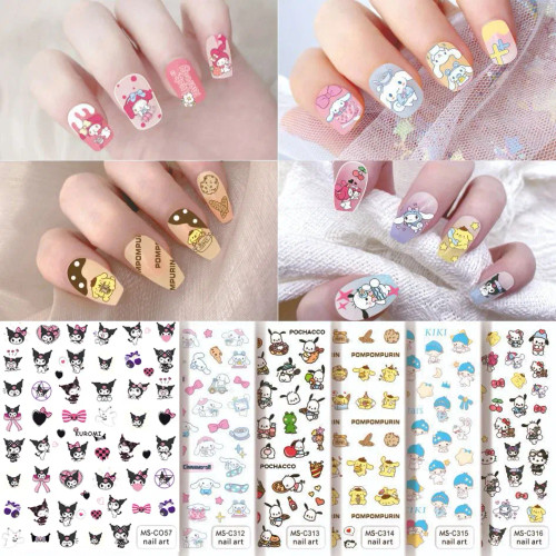 Field Green - 1Pcs 3D Cute Chulomi Melody Hello Kitty Cartoon Stickers For Nails Nail Accessories Mickey Mouse Barbie Princess Nail Stickers By WTB