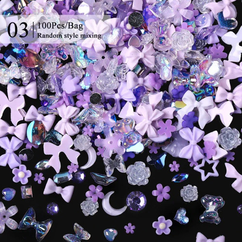 Light Green - 1Bag Mix Colorful Jelly Clear Ribbon Bowknot Nail Charms Pearl Pink Heart Flower Flat-Back Gem Part Nail Art Manicure Decoration By WTB