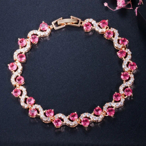 Metal Rose Gold Color - Fashion Exquisite Color Crystal Inlaid Ladies Charm Bracelet Engagement Wedding Jewelry By WTB