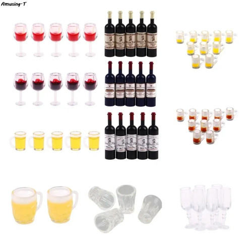 Orange - 2/4/5/10Pcs Miniature Resin Beer Cups Red Wine Bottles Model Kitchen Furniture Accessory Dinnerware Dollhouse Summer Must By WTB