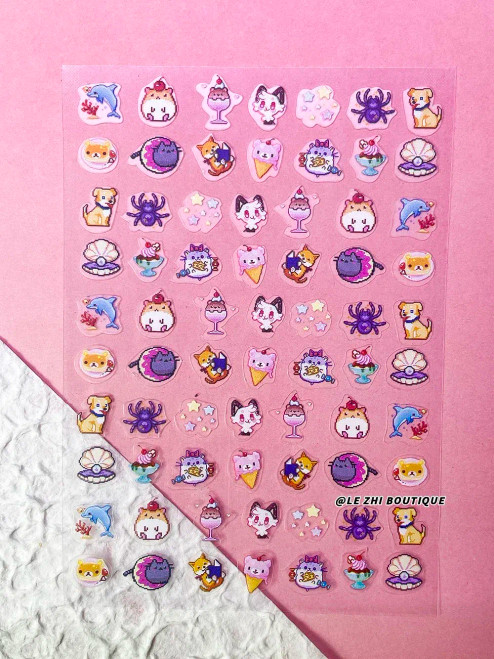 Purple - New Cartoon Hello Kitty Stickers Nail Art Supplies Decoration Kuromi Cinnamoroll 3D Stickers Nail Decals Press On Nails Stickers By WTB