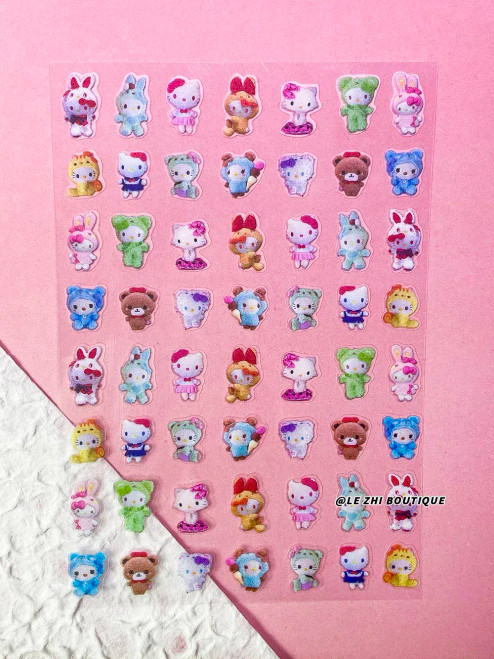 Light Yellow - New Cartoon Hello Kitty Stickers Nail Art Supplies Decoration Kuromi Cinnamoroll 3D Stickers Nail Decals Press On Nails Stickers By WTB