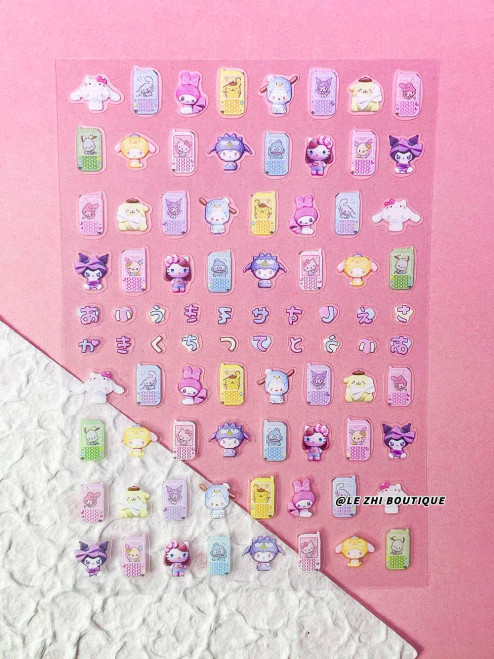 Orange - New Cartoon Hello Kitty Stickers Nail Art Supplies Decoration Kuromi Cinnamoroll 3D Stickers Nail Decals Press On Nails Stickers By WTB