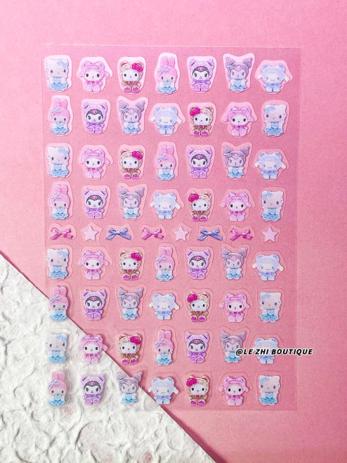 Yellow - New Cartoon Hello Kitty Stickers Nail Art Supplies Decoration Kuromi Cinnamoroll 3D Stickers Nail Decals Press On Nails Stickers By WTB