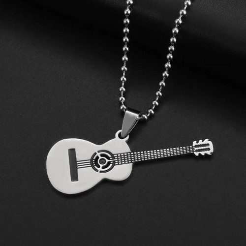 Metal Imitation Rhodium Plated - Retro Punk Music Guitar Necklace For Men Personalized Gothic Pendant Fashion Hip Hop Rock Singer Jewelry Gift By WTB