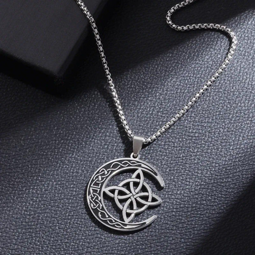 Metal Rhodium Plated - Vintage Witch Knot Necklace Stainless Steel Magic Knot Pagan Wicca Symbol Pendant For Men Women Celtic Knot Jewelry Gifts By WTB