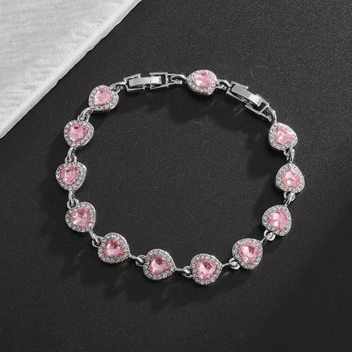 Metal Rhodium Plated - Fashion Exquisite Color Crystal Inlaid Ladies Charm Bracelet Engagement Wedding Jewelry By WTB