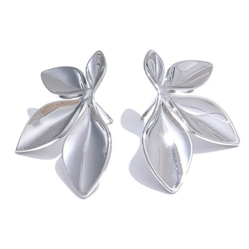 Metal Gold-Color - 1 Pair 3.5?Â2.2Cm Leaves Stud Earrings Fashion Anti Allergy Flower Stud Earrings Texture Waterproof Stainless Steel Stud Earrings By WTB