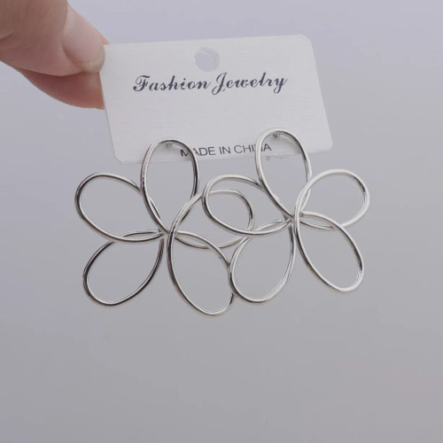 Metal Brown - Hollow Big Five-Petaled Flower Metal Line Drop Earrings For Women Art Brincos Hyperbole Fashion Party Jewelry By WTB
