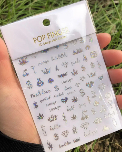 Khaki - 1Pcs New English Alphabet Nail Stickers Multi-Color Laser Reflective Nail Slider Art Cool Text Nail Kit By WTB