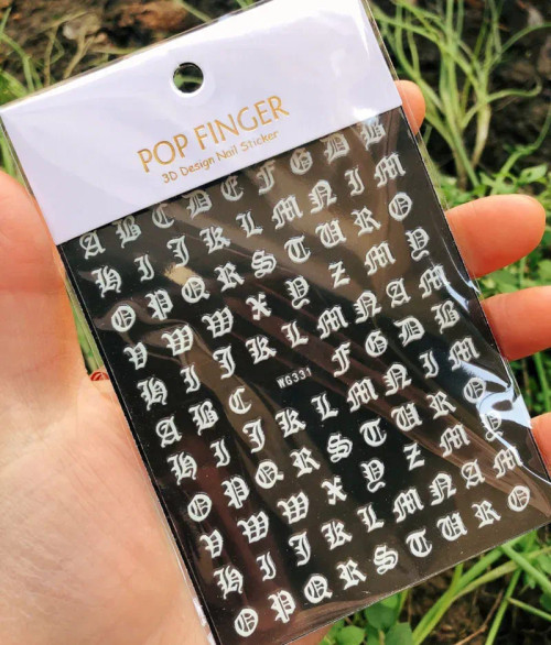 Orange - 1Pcs New English Alphabet Nail Stickers Multi-Color Laser Reflective Nail Slider Art Cool Text Nail Kit By WTB