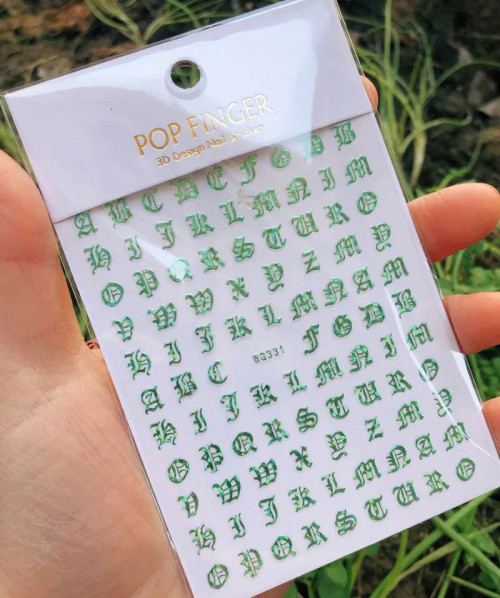 Light Yellow - 1Pcs New English Alphabet Nail Stickers Multi-Color Laser Reflective Nail Slider Art Cool Text Nail Kit By WTB