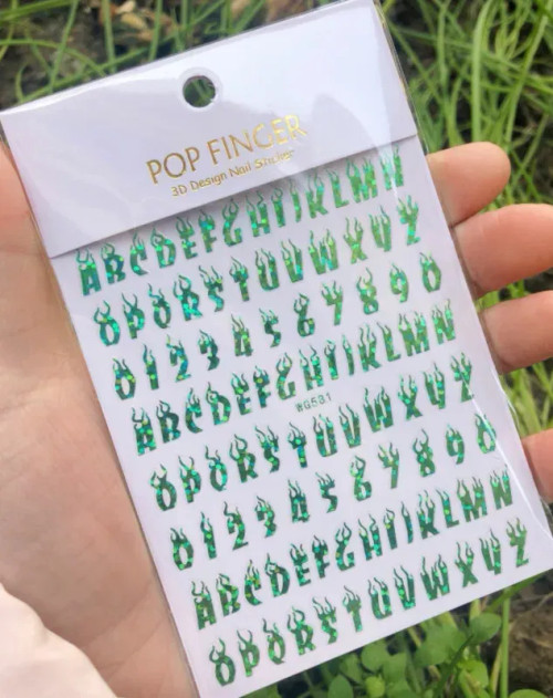 Mixed Colors - 1Pcs New English Alphabet Nail Stickers Multi-Color Laser Reflective Nail Slider Art Cool Text Nail Kit By WTB