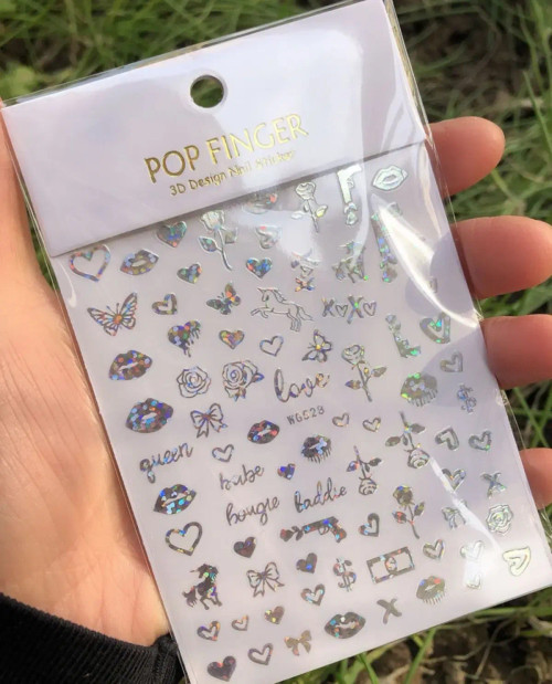 Gold Foil - 1Pcs New English Alphabet Nail Stickers Multi-Color Laser Reflective Nail Slider Art Cool Text Nail Kit By WTB