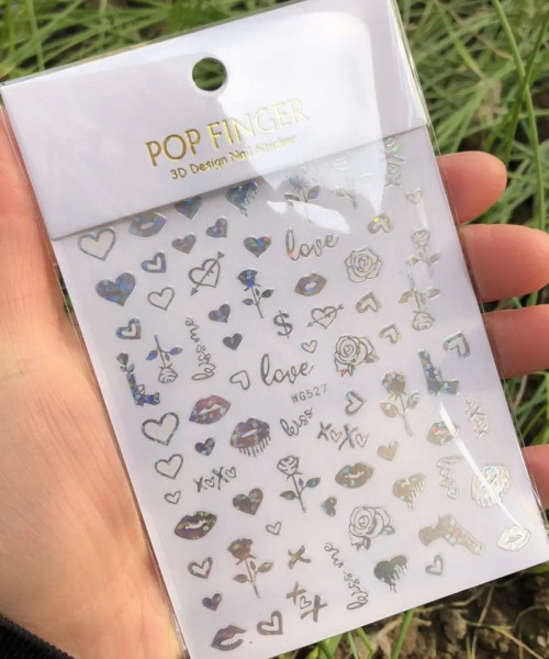 Mint Colour - 1Pcs New English Alphabet Nail Stickers Multi-Color Laser Reflective Nail Slider Art Cool Text Nail Kit By WTB