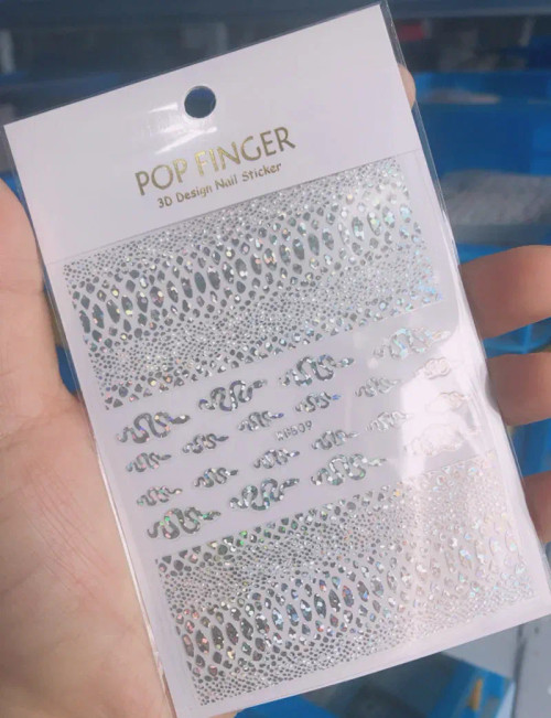 Black Gray - 1Pcs New English Alphabet Nail Stickers Multi-Color Laser Reflective Nail Slider Art Cool Text Nail Kit By WTB