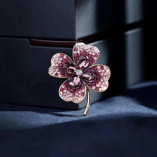 Metal Gold-Color - Korean Style High-End Crystal Glass Fashion Brooch Alloy Four-Leaf Clover Pin Clothing Accessories Brooch Women By WTB