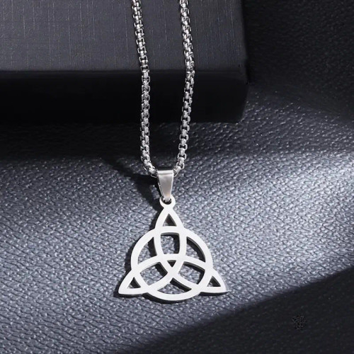 Metal Blue - Stainless Steel Silver Color Pattern Witch Knot Pendant Necklace Celtic Knot Lucky Jewelry Gift For Friends Family By WTB