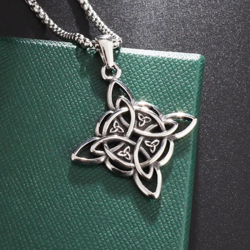 Metal Blue Zinc Plated - Stainless Steel Silver Color Pattern Witch Knot Pendant Necklace Celtic Knot Lucky Jewelry Gift For Friends Family By WTB