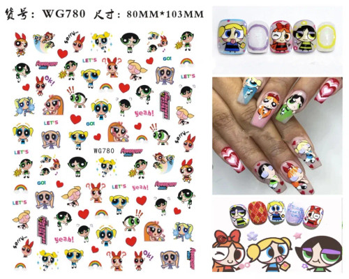 Chocolate - Miniso Cartoon Girl 3D Adhesive Nail Stickers Nail Art Accessories Pikachu Barbie Princess Stickers For Nails Nail Decoration By WTB