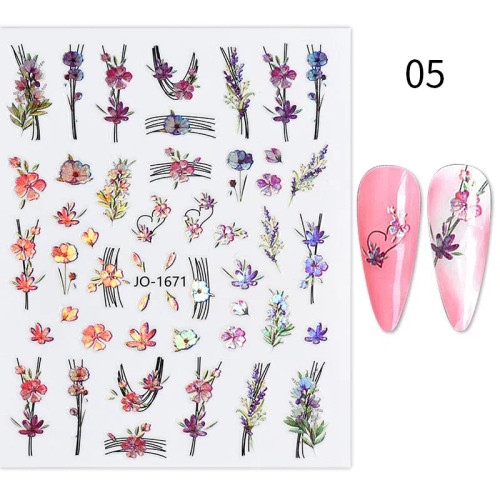 Cream - 3D Blue Butterfly Adhesive Stickers Nail Art Decoration Laser Flowers Leaves Nail Sticker Nail Art Supplies Nail Parts By WTB