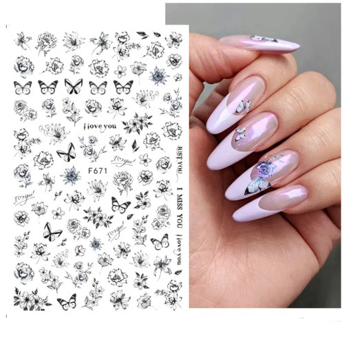 Purple - 3D Blue Butterfly Adhesive Stickers Nail Art Decoration Laser Flowers Leaves Nail Sticker Nail Art Supplies Nail Parts By WTB