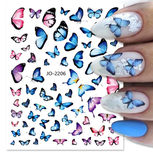 Transparent - 3D Blue Butterfly Adhesive Stickers Nail Art Decoration Laser Flowers Leaves Nail Sticker Nail Art Supplies Nail Parts By WTB