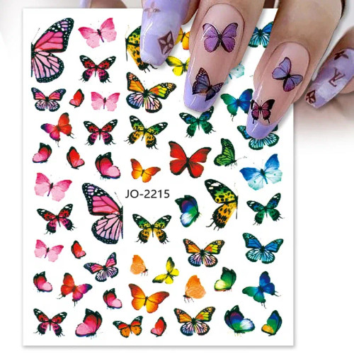 Light Yellow - 3D Blue Butterfly Adhesive Stickers Nail Art Decoration Laser Flowers Leaves Nail Sticker Nail Art Supplies Nail Parts By WTB