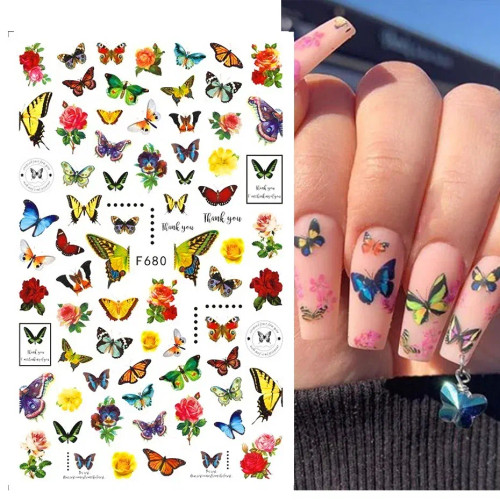 Ivory - 3D Blue Butterfly Adhesive Stickers Nail Art Decoration Laser Flowers Leaves Nail Sticker Nail Art Supplies Nail Parts By WTB