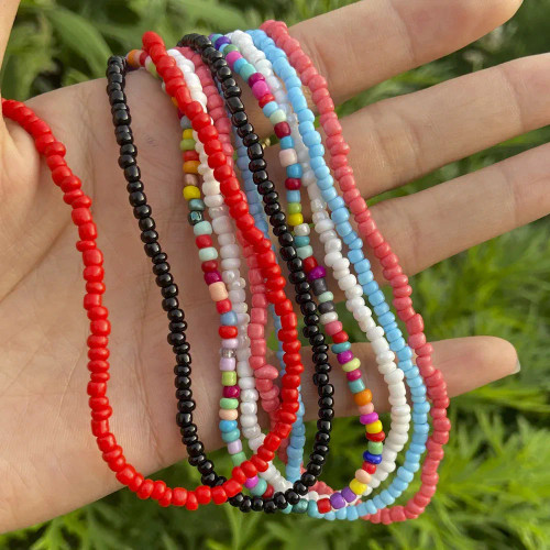 Metal Rust Red - 2022 New Trend Colorful Rice Beads Necklace Bohemia Fashion Style Ladies Clavicle Chain Necklace Girls String Pearl Neck Jewelry By WTB