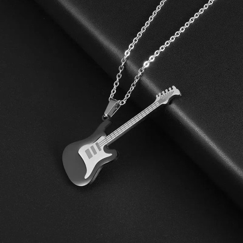 Metal Silver Plated - Retro Punk Music Guitar Necklace For Men Personalized Gothic Pendant Fashion Hip Hop Rock Singer Jewelry Gift By WTB