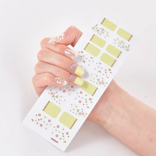 Dark Yellow - 22 Tips/Sheet Pure Solid Color Temporary Tattoos Kids Sticker For Nails Nail Designs Novidades Fashion Nail Stickers Nail Tips By WTB