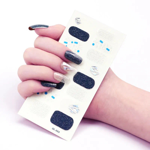 Black - 16 Tips/Sheet Glitter Series Powder Sequins Nail Decoration Nails Art Decoration Full Cover Nail Stickers Manicure Designed By WTB