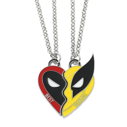1Pair Marvel Movie Deadpool & Wolverine Necklace Best Friends Set Split Heart Matching Pendant Necklace For Friends Gift By WTB