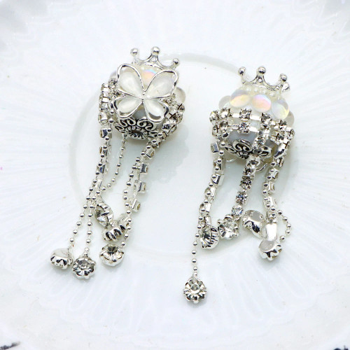 Antique Silver - 1Pc Luxury Butterfly Rhinestone Faux Crystal Beads Opal Effect With Tassel Loose Spacer Beads With Hole Jewelry Making Diy Brace By WTB