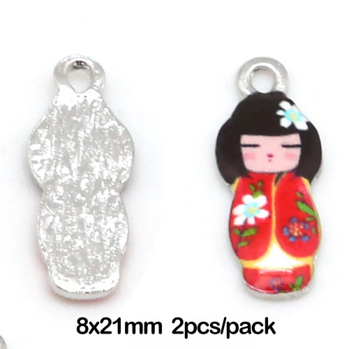 Metal Orange - New Arrival Necklace Pendant Japanese Doll Enamel Charms 2-4Pcs 8X21Mm Electroplating Plated Rhodium Used For Jewelry Accessory By WTB