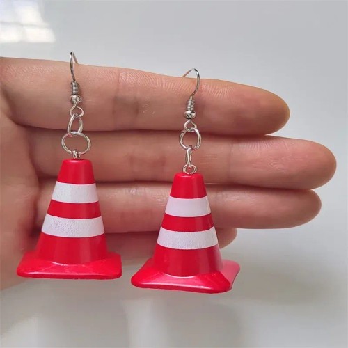 Metal Brown - Unique Orange Traffic Cone Safety Design Novel Earring Keychain - The Perfect Gift For A Friend! By WTB