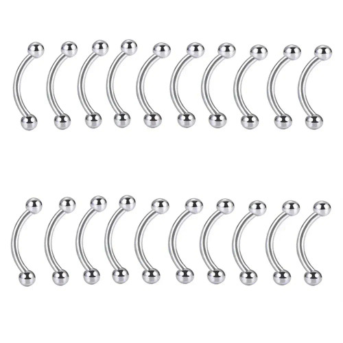 Metal Light Yellow Gold Color, Main Stone Black - Bulk Multi Size 16G 1.2Mm Steel Curved Barbell Eyebrow Piercing 6-14Mm Bar 3Mm Ball Ear Piercing By WTB