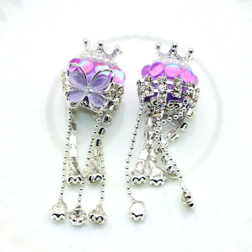 Antique Brass - 1Pc Luxury Butterfly Rhinestone Faux Crystal Beads Opal Effect With Tassel Loose Spacer Beads With Hole Jewelry Making Diy Brace By WTB