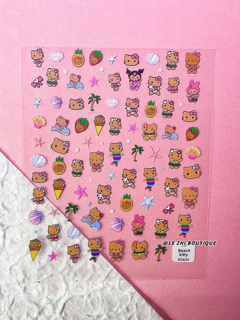 Black And Colorful - New Cartoon Hello Kitty Stickers Nail Art Supplies Decoration Kuromi Cinnamoroll 3D Stickers Nail Decals Press On Nails Stickers By WTB