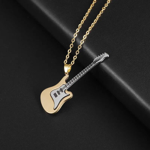Metal Rhodium Plated - Retro Punk Music Guitar Necklace For Men Personalized Gothic Pendant Fashion Hip Hop Rock Singer Jewelry Gift By WTB