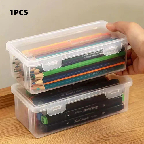 White - 1/2/3/4Pcs Plastic Translucent Pencil Case Large Capacity Pencil Boxes Portable Storage Organizer Box Student Office Supplies By WTB