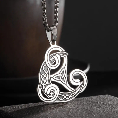 Metal Titanium Plated - Stainless Steel Silver Color Pattern Witch Knot Pendant Necklace Celtic Knot Lucky Jewelry Gift For Friends Family By WTB