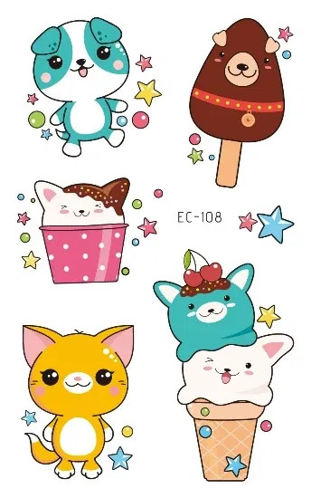 Plum - Cartoon Animal Waterproof Temporary Tattoo Cute Pet Cats And Dogs Tattoo Stickers Children Boy Girl Fake Body Art Flash Tatoo By WTB