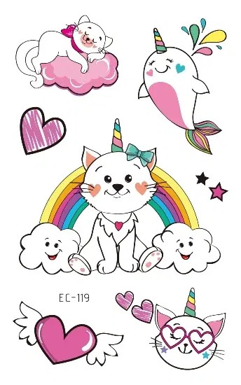 Blue - Cartoon Animal Waterproof Temporary Tattoo Cute Pet Cats And Dogs Tattoo Stickers Children Boy Girl Fake Body Art Flash Tatoo By WTB