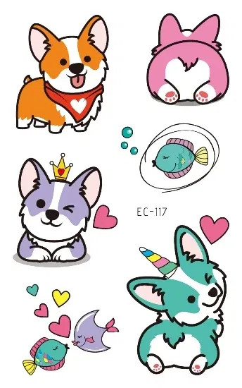 Red - Cartoon Animal Waterproof Temporary Tattoo Cute Pet Cats And Dogs Tattoo Stickers Children Boy Girl Fake Body Art Flash Tatoo By WTB