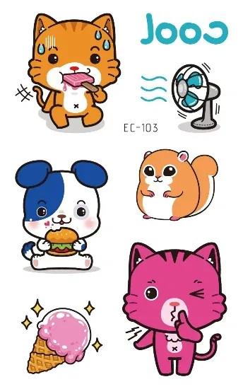 Light Grey - Cartoon Animal Waterproof Temporary Tattoo Cute Pet Cats And Dogs Tattoo Stickers Children Boy Girl Fake Body Art Flash Tatoo By WTB